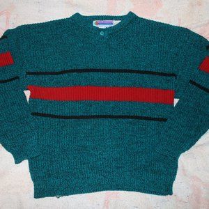 Vintage Sweater Graphix Men's Green Sweater Red and Black Stripes Size Large